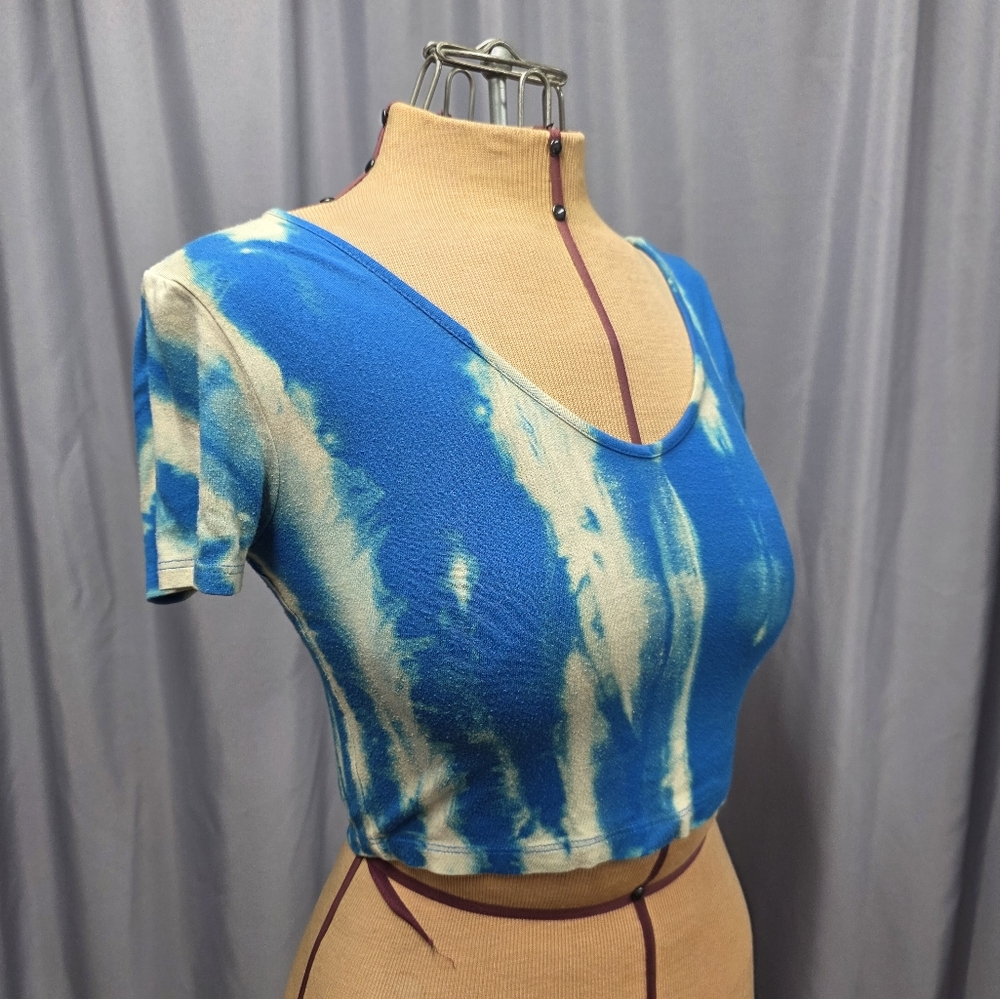 Forever 21 Cerulean Blue Crop Top with Custom Bleach Hand-Dyed Design